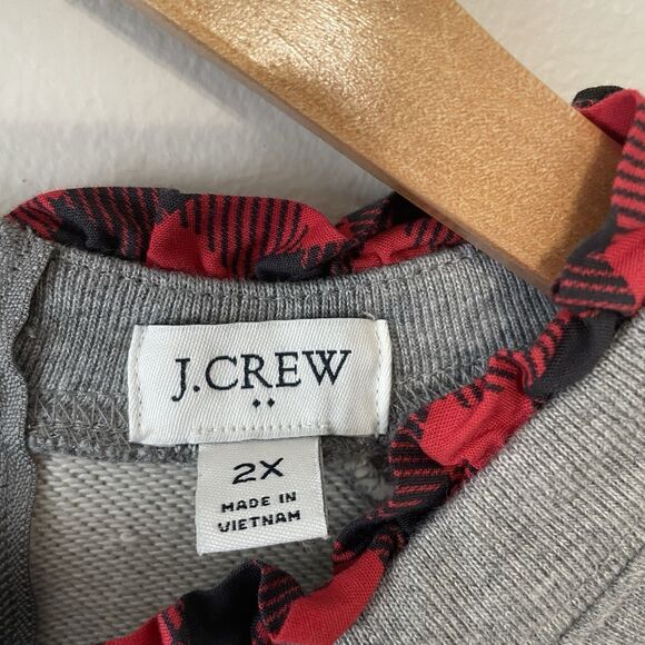 J Crew Women’s Gray Sweatshirt 2X Buffalo Check - Picture 6 of 10